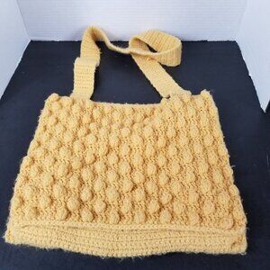 Handmade Yellow Crochet Shoulder Bag With Textured Bubble Design